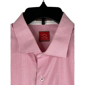 Oscar De La Renta Shirt Men Gingham Pink Button Down L/S Sz 34-35 (18)